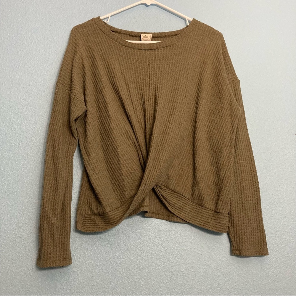Paper Crane Knit Top w/Twist Front Detail - Olive Green - Small